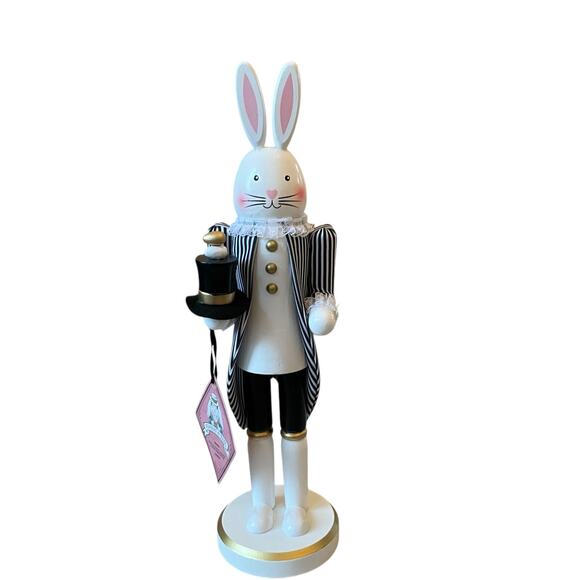 Tophat & Tail Easter Bunny Rabbit Wooden Nutcracker 14in Black & White New - Picture 10 of 13